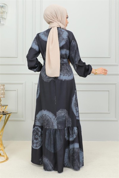 Aerobin Desenli Elbise LACİVERT - Thumbnail