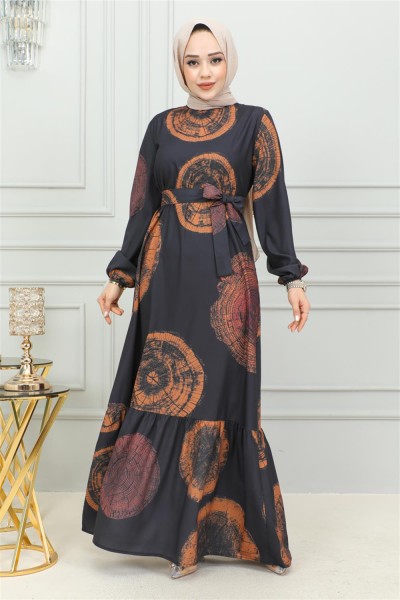 Aerobin Desenli Elbise TABA - Thumbnail