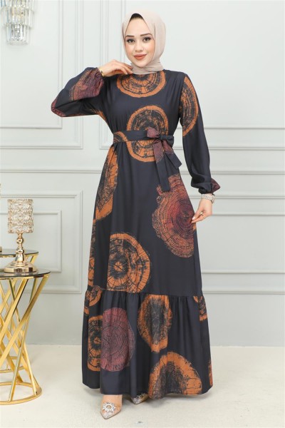 Aerobin Desenli Elbise TABA - Thumbnail