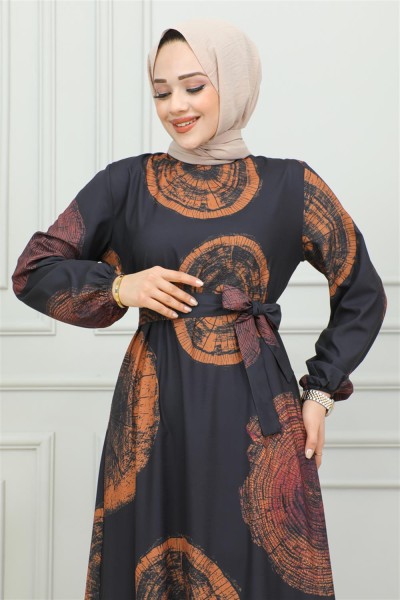 Aerobin Desenli Elbise TABA - Thumbnail