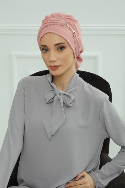 Moda Çizgi - Aerobin Kumaş Aksesuarlı Hazır Türban,HT-93 Pembe