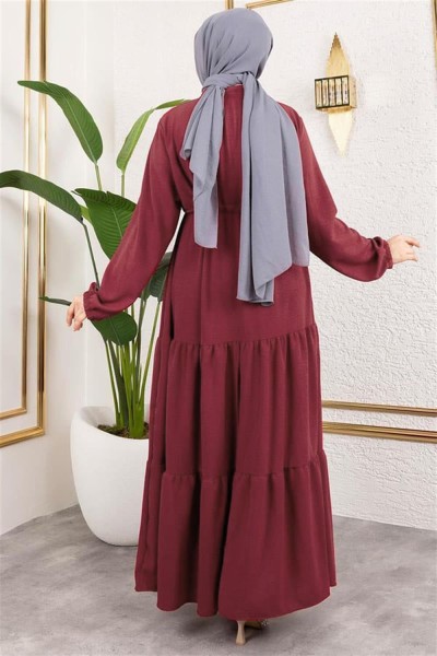 Afra Bağcık Detaylı Elbise BORDO - Thumbnail