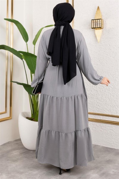 Afra Bağcık Detaylı Elbise GRİ - Thumbnail