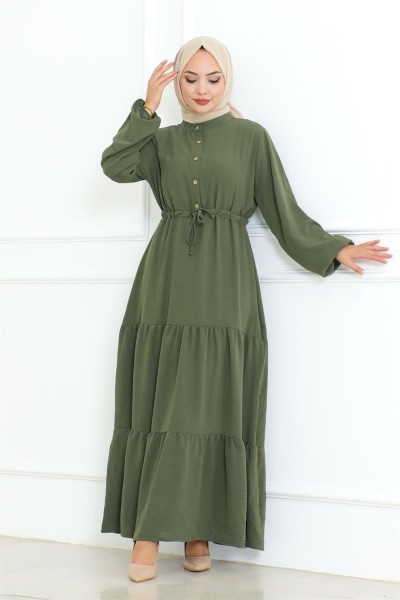 Afra Bağcık Detaylı Elbise HAKİ - Thumbnail