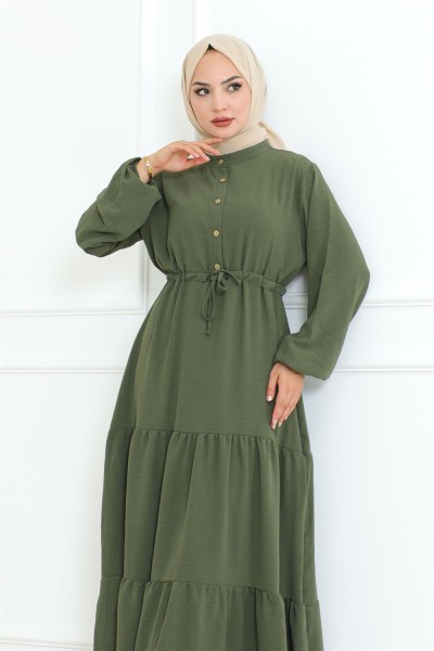 Afra Bağcık Detaylı Elbise HAKİ - Thumbnail