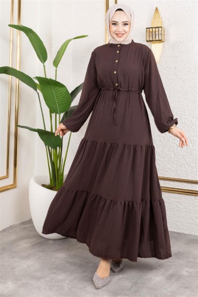 MP - Afra Bağcık Detaylı Elbise KAHVERENGİ