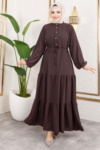 Afra Bağcık Detaylı Elbise KAHVERENGİ - Thumbnail