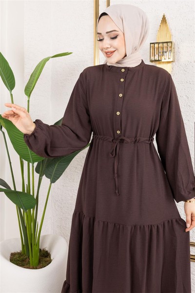 Afra Bağcık Detaylı Elbise KAHVERENGİ - Thumbnail