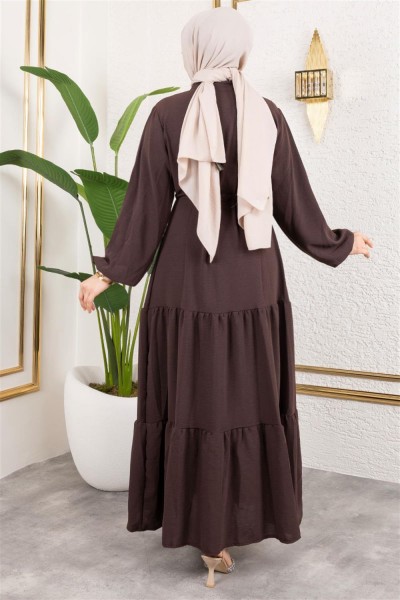 Afra Bağcık Detaylı Elbise KAHVERENGİ - Thumbnail