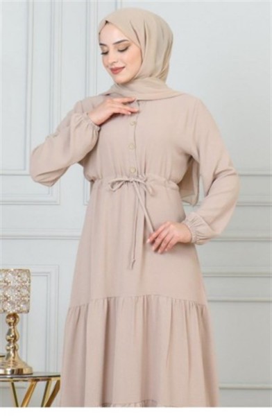 MP - Afra Bağcık Detaylı Elbise VİZON