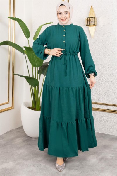 Afra Bağcık Detaylı Elbise YEŞİL - Thumbnail
