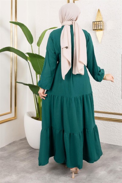 Afra Bağcık Detaylı Elbise YEŞİL - Thumbnail