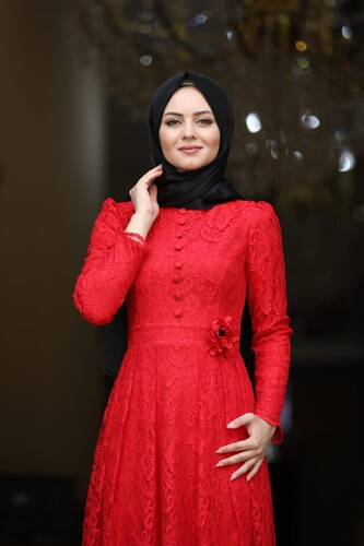 Moda Çizgi - اهونيسا فستان سهرة حناء احمر 5646