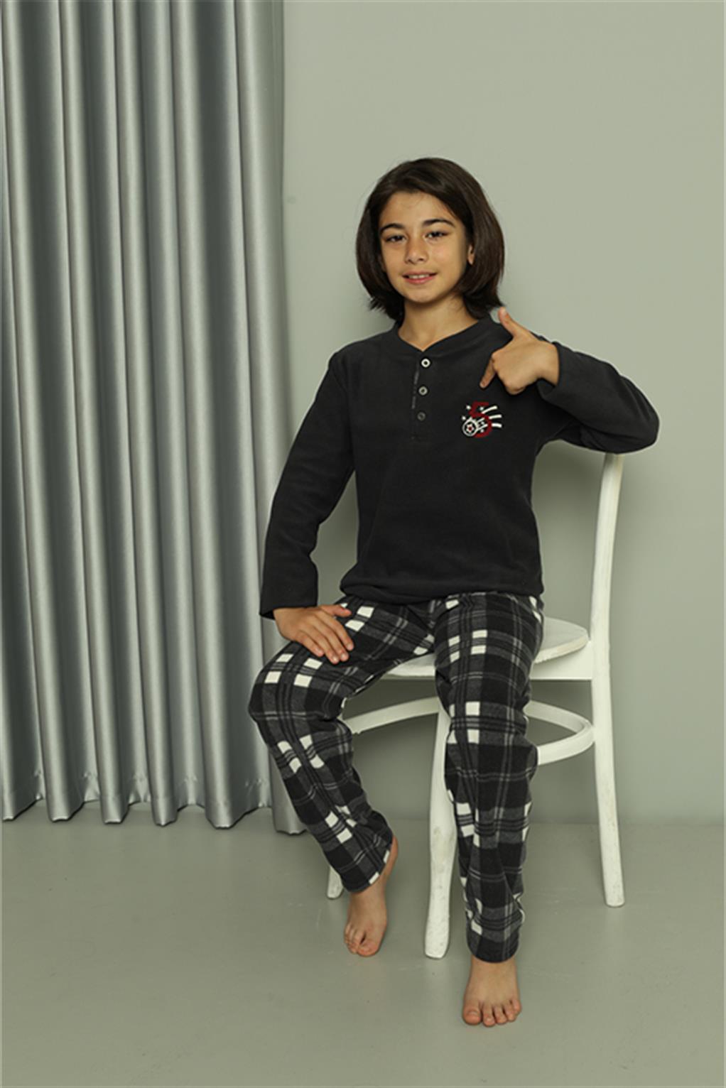 Moda Çizgi Erkek Çocuk WelSoft Polar Füme Pijama Takımı 20549 - 14 | Füme