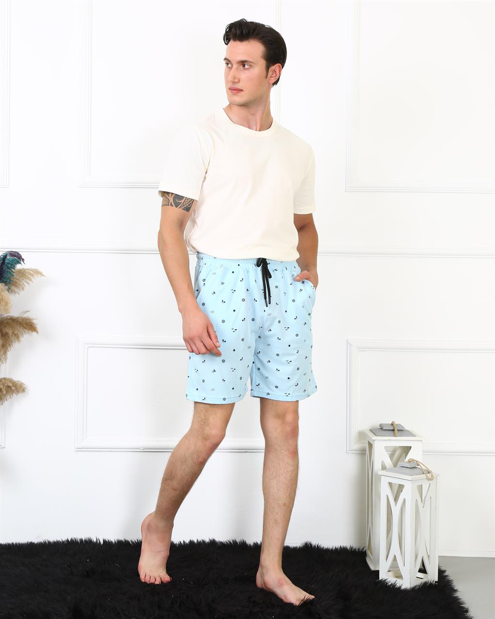 Moda Çizgi Erkek Lakost Buz Mavisi Şort 27487 Buz Mavisi