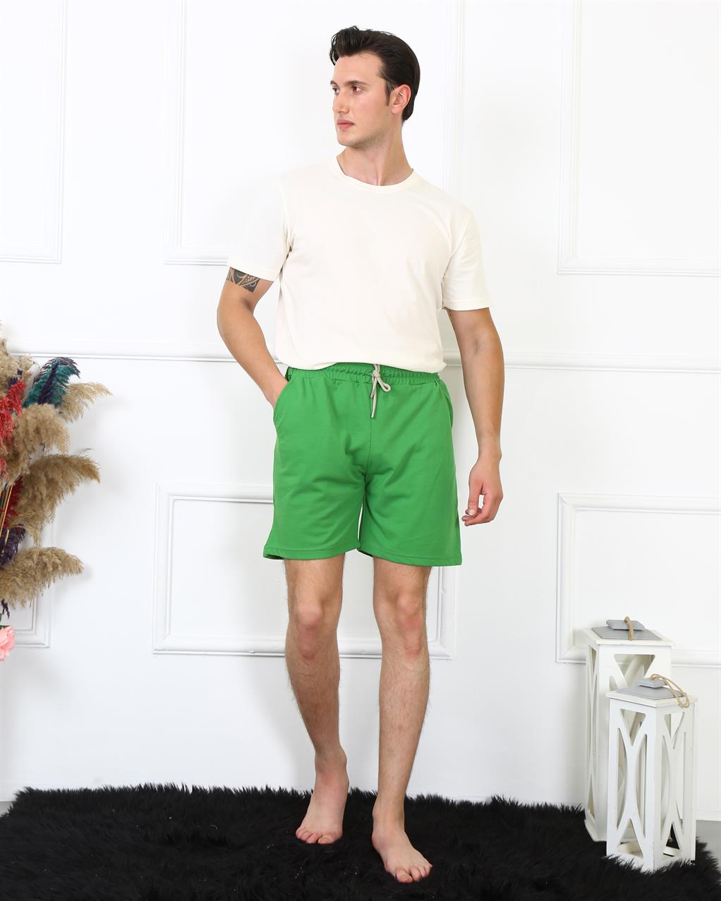 Moda Çizgi Erkek Lakost Fıstık Yeşili Şort 27487 - 2XL | Fıstık Yeşili