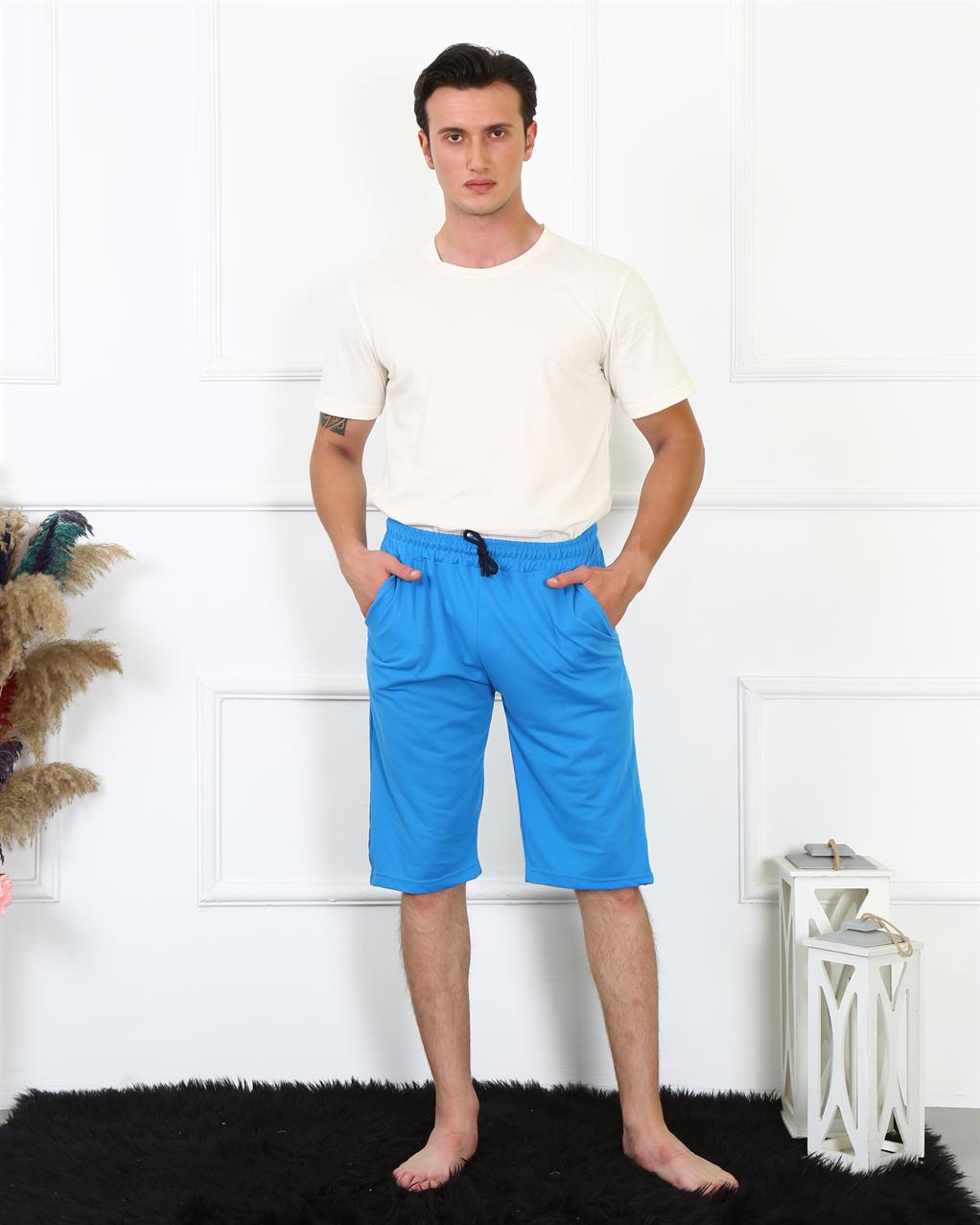 Moda Çizgi Erkek Lakost Saks Kapri 27481 Saks