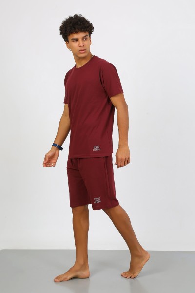 Akbeniz - Akbeniz Erkek Pamuk Lakost Alt Üst Kaprili Pijama Takım Bordo 6872
