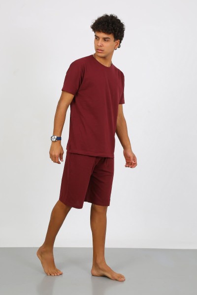 Akbeniz Erkek Pamuk Lakost Alt Üst Kaprili Pijama Takım Bordo 6872 - Thumbnail