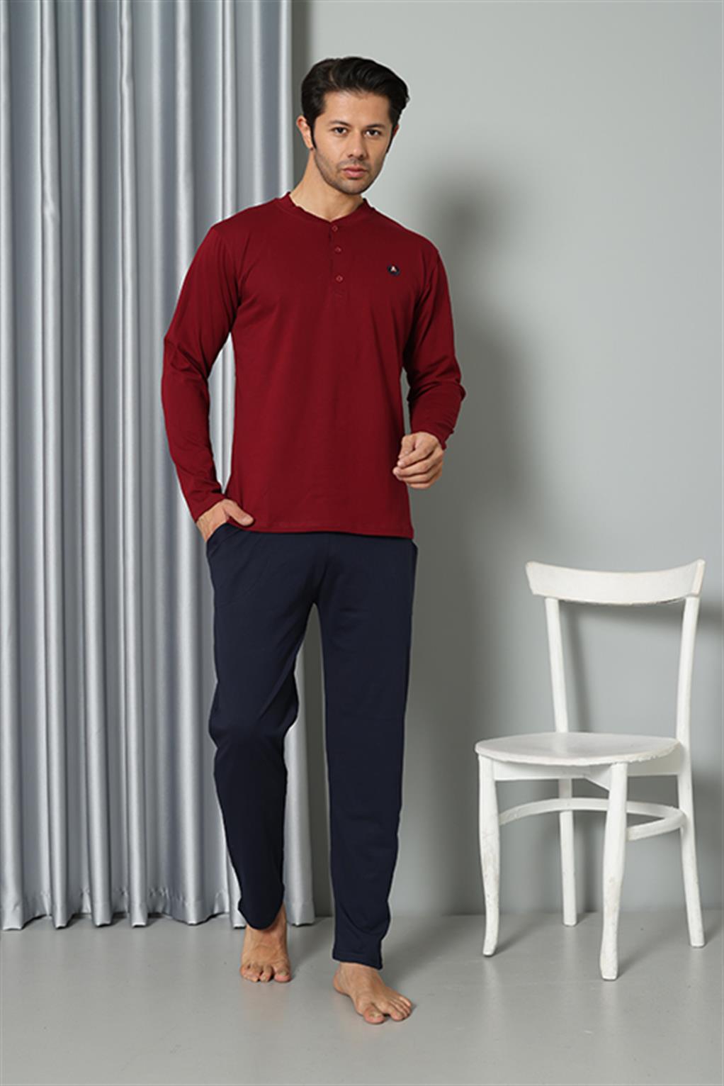 Moda Çizgi Erkek Uzun Kol Penye Bordo Pijama Takım 6841 - 2XL | Bordo
