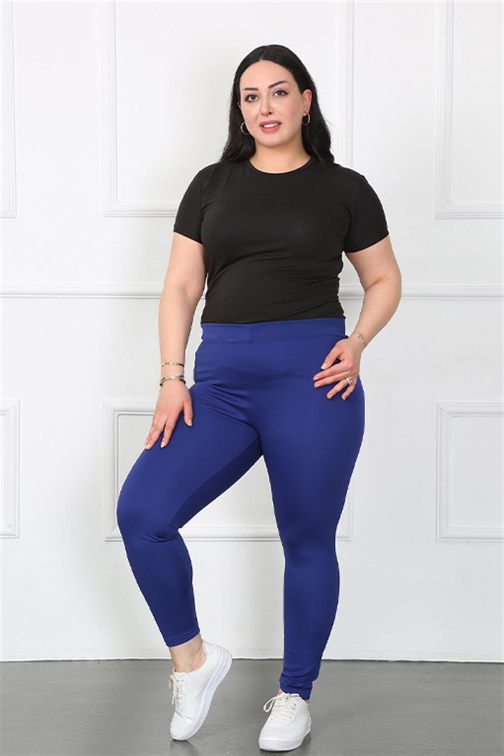 Moda Çizgi Kadın Büyük Beden Micro Tayt 5914 Saks