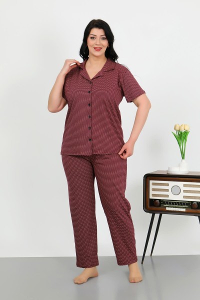 Akbeniz - Akbeniz Kadın Büyük Beden Pamuklu Cepli Düğmeli Mor Pijama Takım 202507