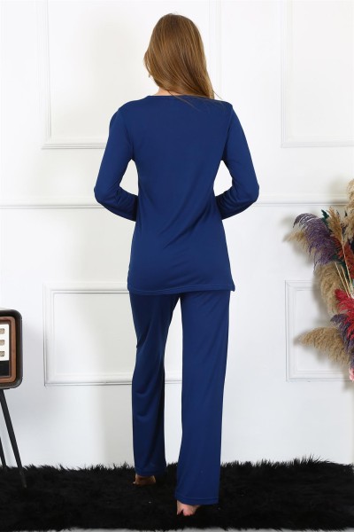 Moda Çizgi Kadın Penye Uzun Kol Patlı Pijama Takım 4169 - Thumbnail