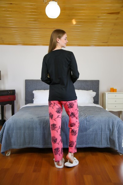 Moda Çizgi Kadın Penye Uzun Kol Pijama Takım 4109 - Thumbnail