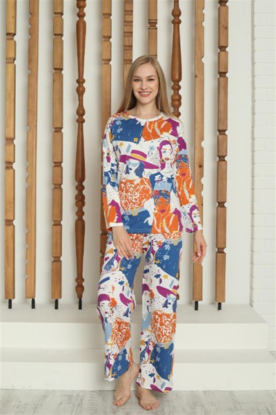 Moda Çizgi - Moda Çizgi Kadın Penye Uzun Kol Pijama Takım 4145
