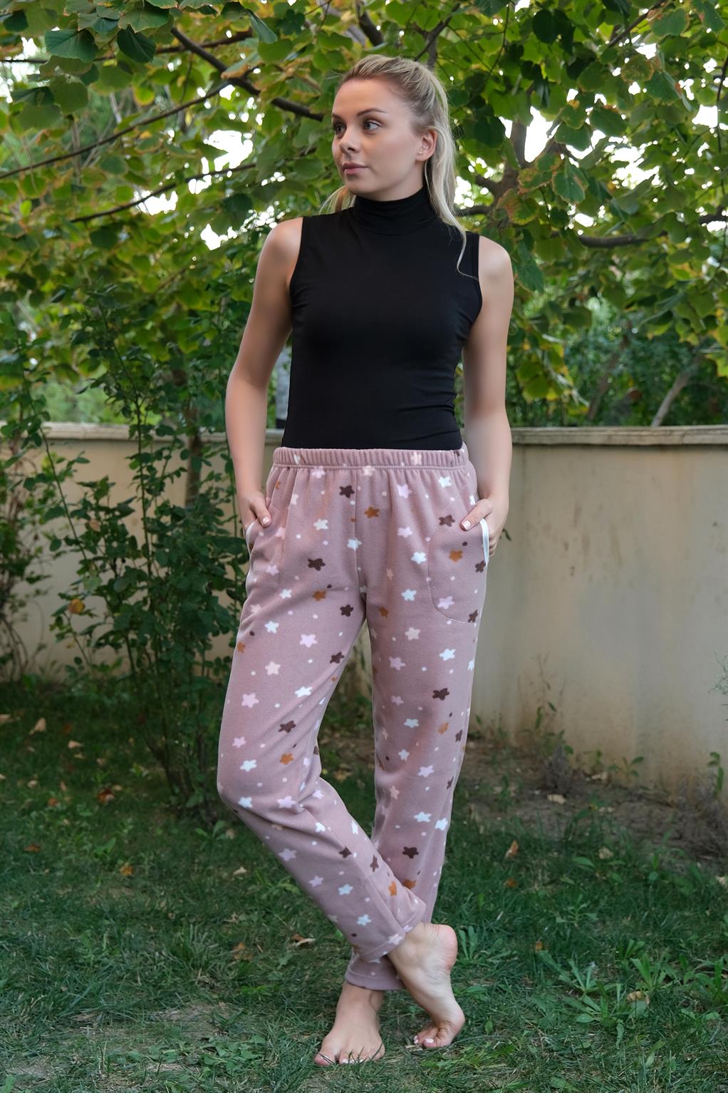 Moda Çizgi Kadın Welsoft Polar Tek Alt Pijama 210056 - M | Vizon