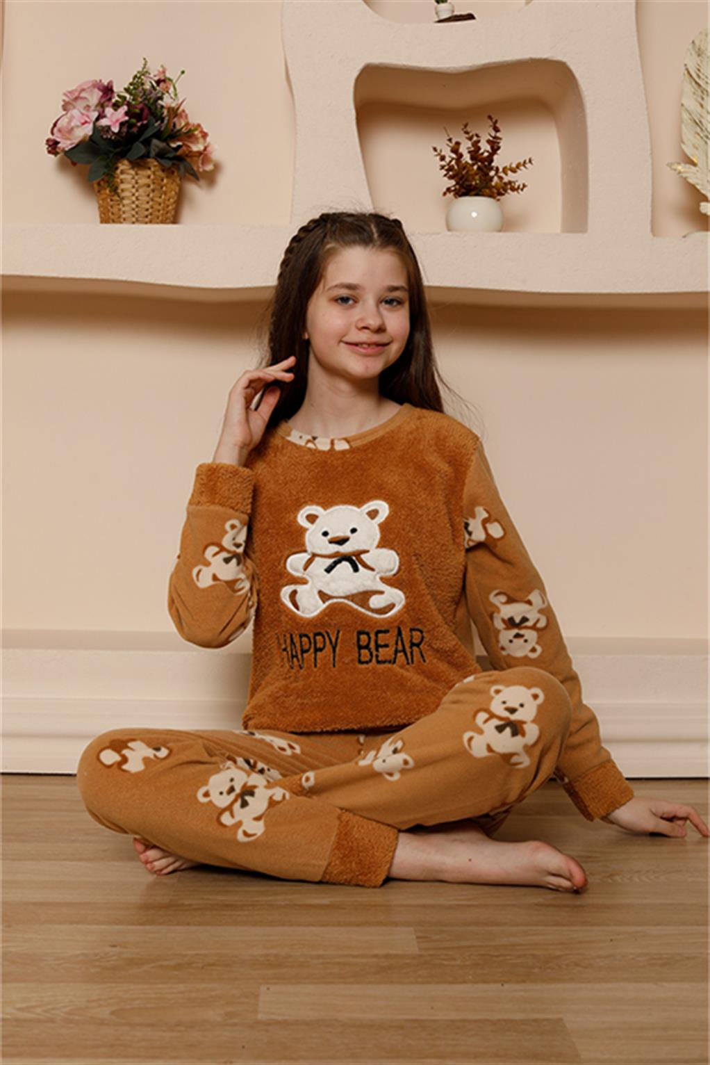 Moda Çizgi Kız Çocuk WelSoft Polar Pijama Takımı 20522 - 10 | Sütlü Kahve