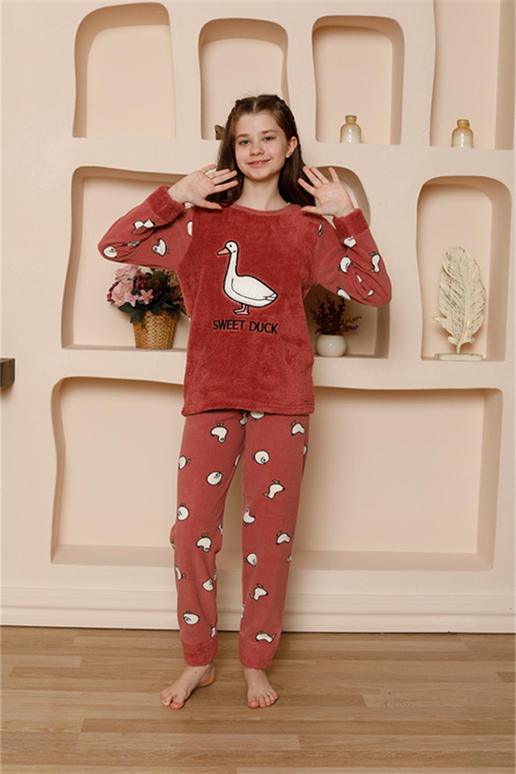Moda Çizgi Kız Çocuk WelSoft Polar Vizon Pijama Takımı 20525 - 12 | Vizon