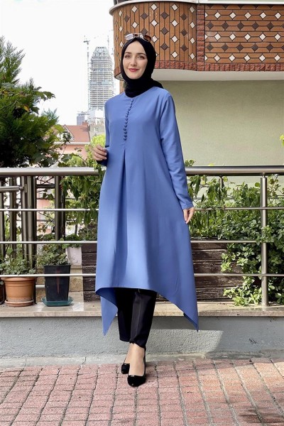 SGS - Aksesuar Düğmeli Tesettür Tunik İNDİGO