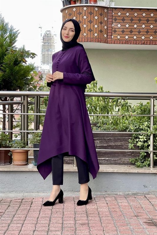 Aksesuar Düğmeli Tesettür Tunik MÜRDÜM - 1