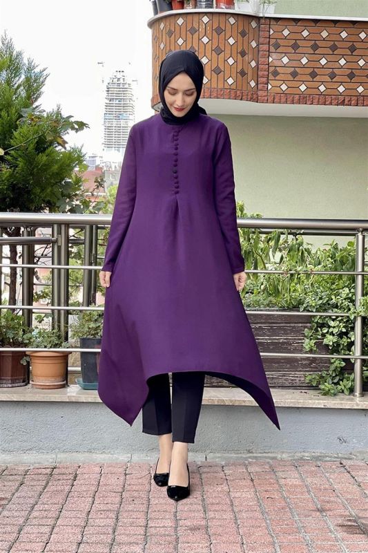 Aksesuar Düğmeli Tesettür Tunik MÜRDÜM - 3