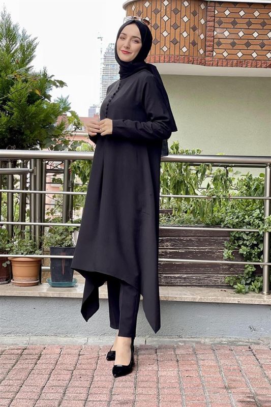 Aksesuar Düğmeli Tesettür Tunik SİYAH - 3