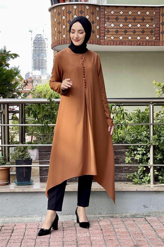 Aksesuar Düğmeli Tesettür Tunik TABA - 1