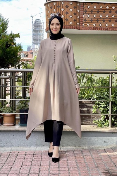 SGS - Aksesuar Düğmeli Tesettür Tunik VİZON