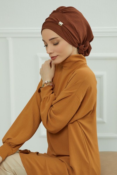 وشاح جاهز من القماش الهوائي مع الملحقات، HT-95 بني داكن - Thumbnail