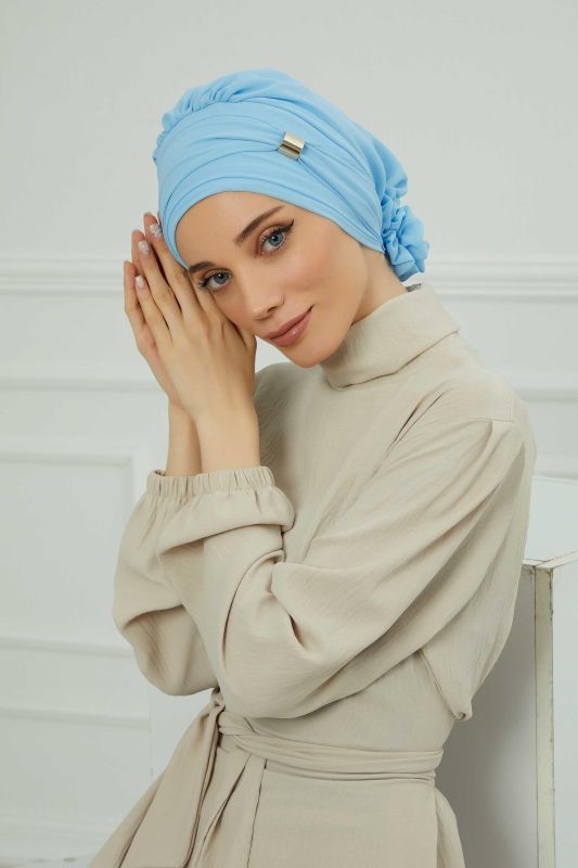 Aksesuarlı Şifon Hazır Türban,HT-95S,HT-95S Bebe Mavisi - 1
