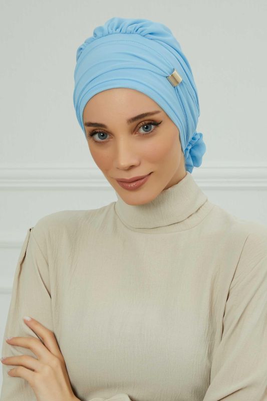 Aksesuarlı Şifon Hazır Türban,HT-95S,HT-95S Bebe Mavisi - 2