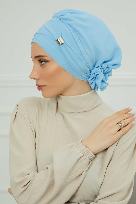 Aksesuarlı Şifon Hazır Türban,HT-95S,HT-95S Bebe Mavisi - 3
