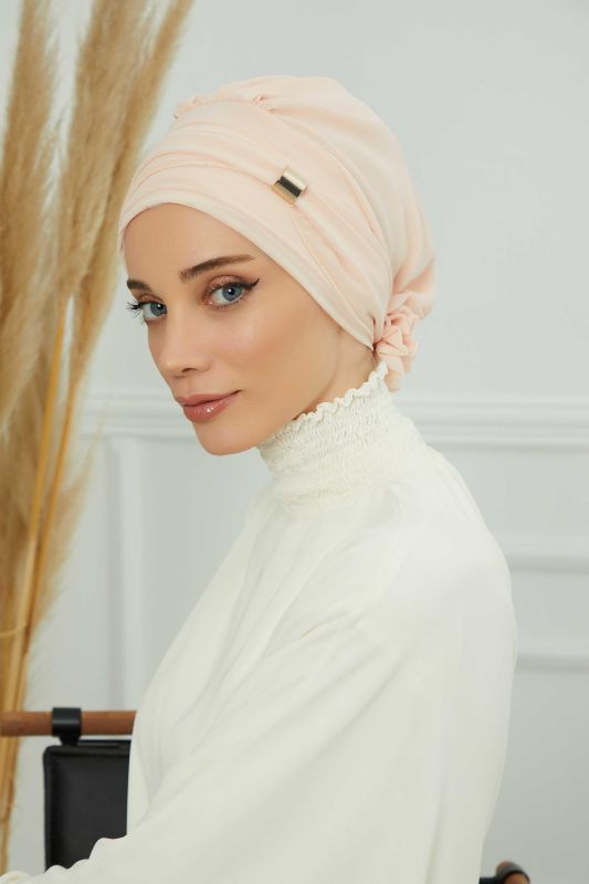 Aksesuarlı Şifon Hazır Türban,HT-95S,HT-95S Bej - 2