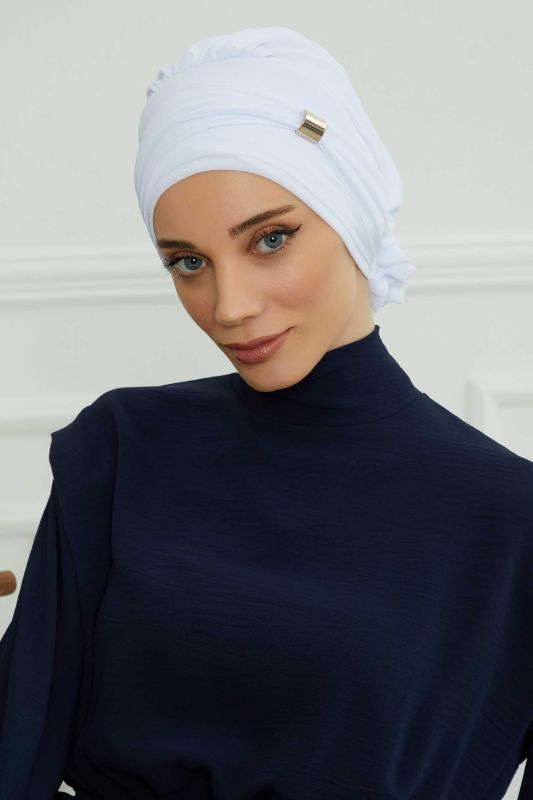 Aksesuarlı Şifon Hazır Türban,HT-95S,HT-95S Beyaz - 2