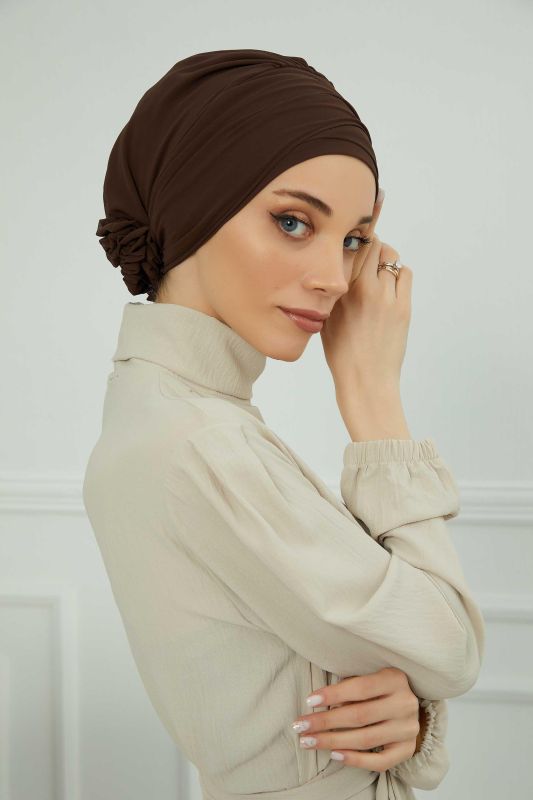 Aksesuarlı Şifon Hazır Türban,HT-95S,HT-95S Kahverengi - 2