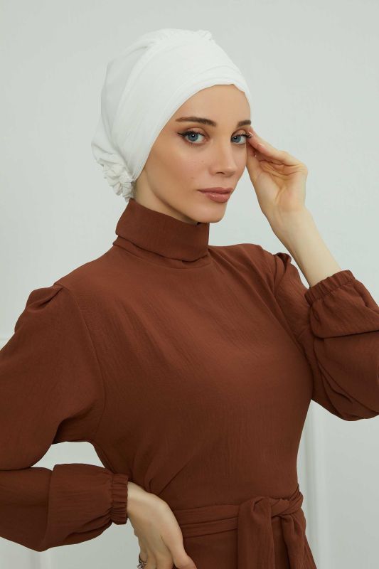 Aksesuarlı Şifon Hazır Türban,HT-95S,HT-95S Krem - 2