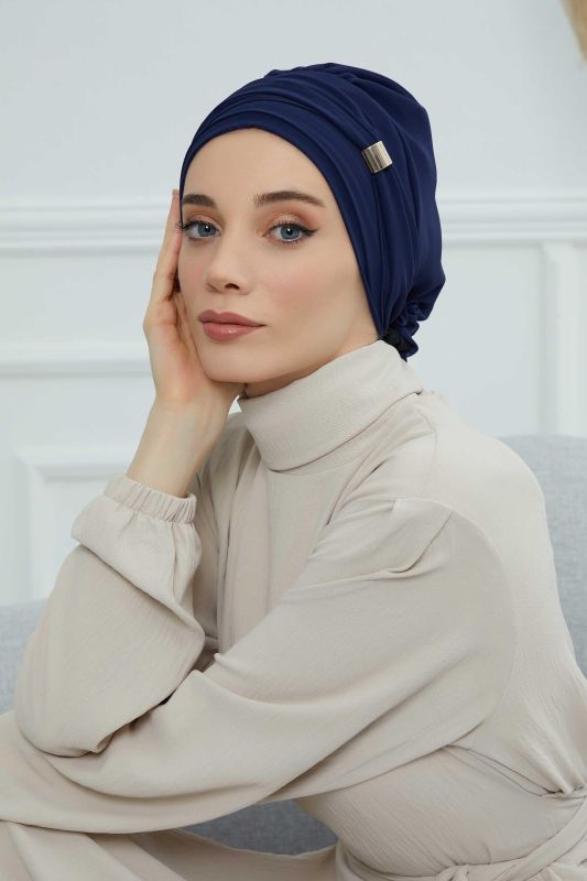 Aksesuarlı Şifon Hazır Türban,HT-95S,HT-95S Lacivert - 1