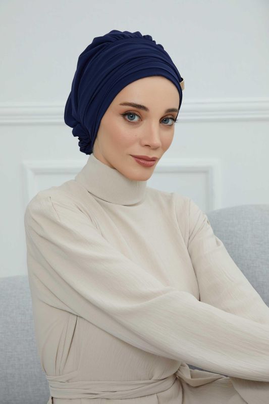 Aksesuarlı Şifon Hazır Türban,HT-95S,HT-95S Lacivert - 2