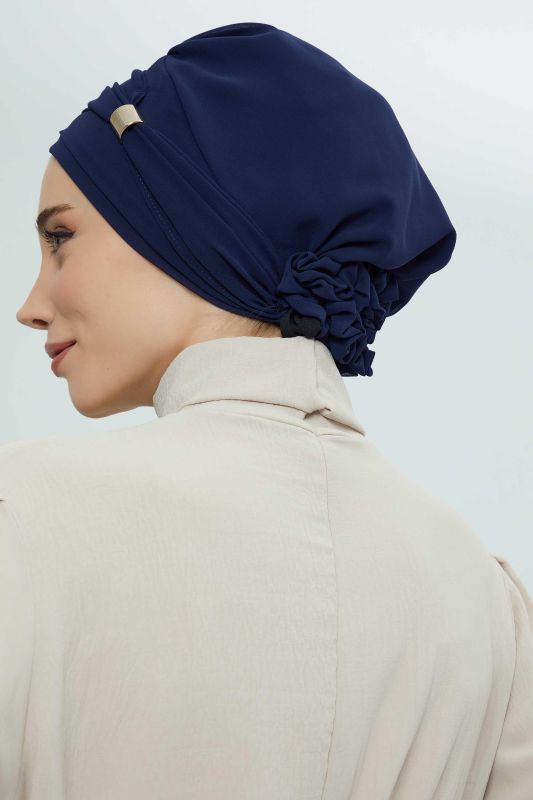 Aksesuarlı Şifon Hazır Türban,HT-95S,HT-95S Lacivert - 3