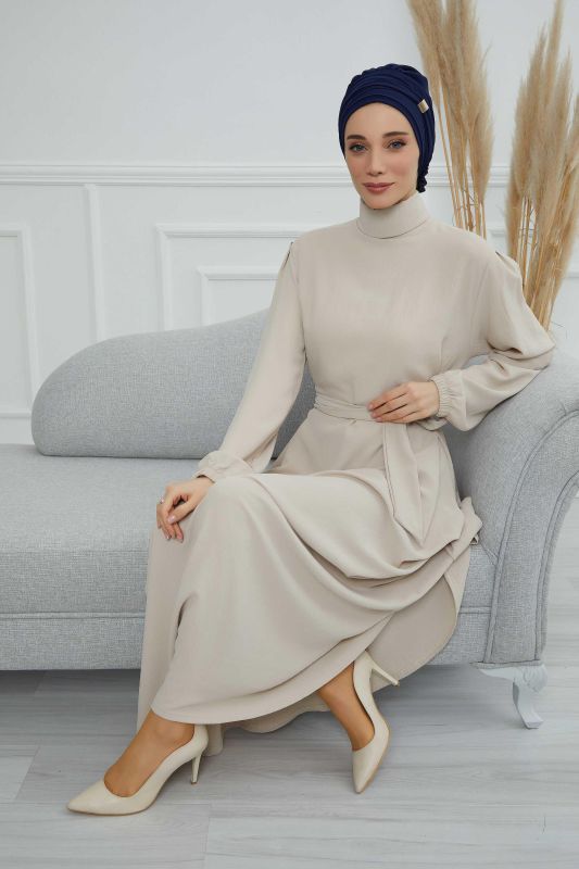 Aksesuarlı Şifon Hazır Türban,HT-95S,HT-95S Lacivert - 4